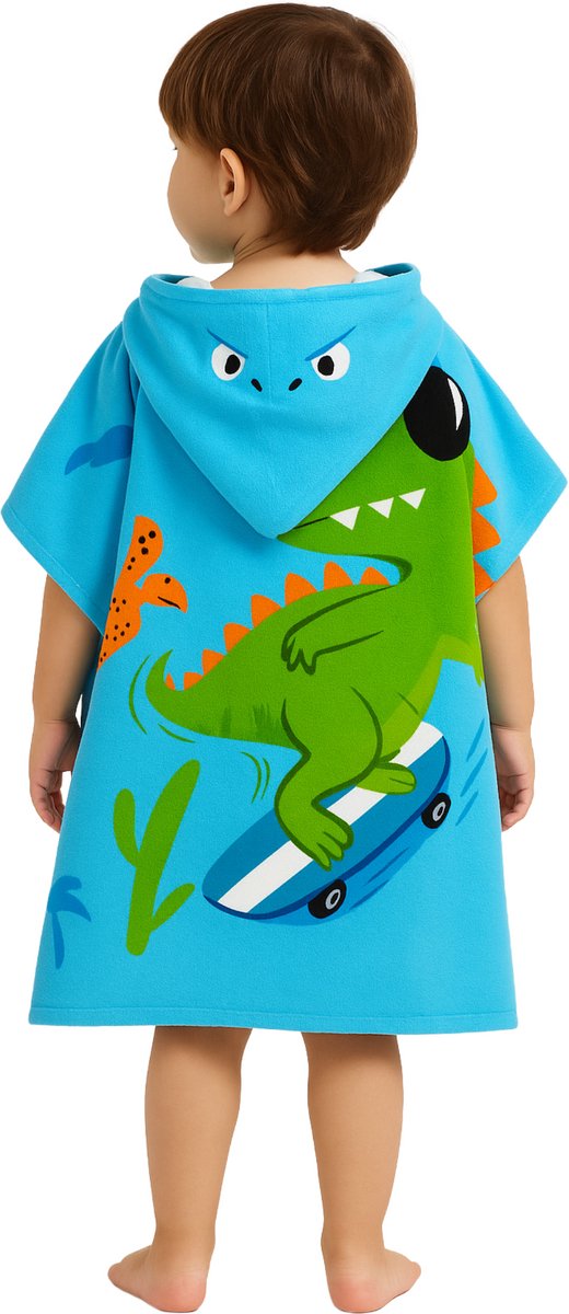 JAXY - Badcape Baby met Capuchon – Zachte Sneldrogende Badponcho Kind – Microvezel Poncho Handdoek voor Meisje & Jongen – Strandponcho voor Kinderen - Dino Skateboard — afbeelding 3