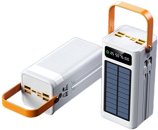 Solar-Powerbank 30000 MAh – Tragbar, Mit 2 USB-Ausgängen, IP65 Wasserdicht, Inkl. Taschenlampe – Ideal Für Camping, Wandern & Reisen