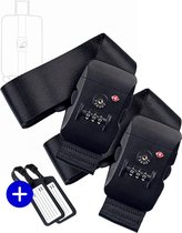 Djitee Luggy - 2x Kofferriem - TSA cijferslot - Inclusief 2x bagagelabel - 200 cm - Verstelbaar