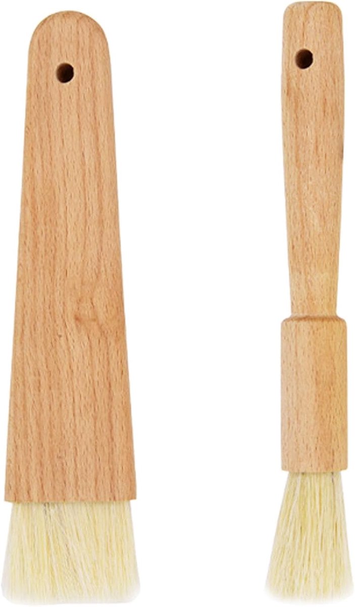 2Pcs Multifunctionele Voedsel Borstel Praktische Olie Borstel Houten Bakken Koken Rijgen Borstel Voor Bakken Rijgen Borstel BBQ Borstels Keuken Barbecue Accessoires