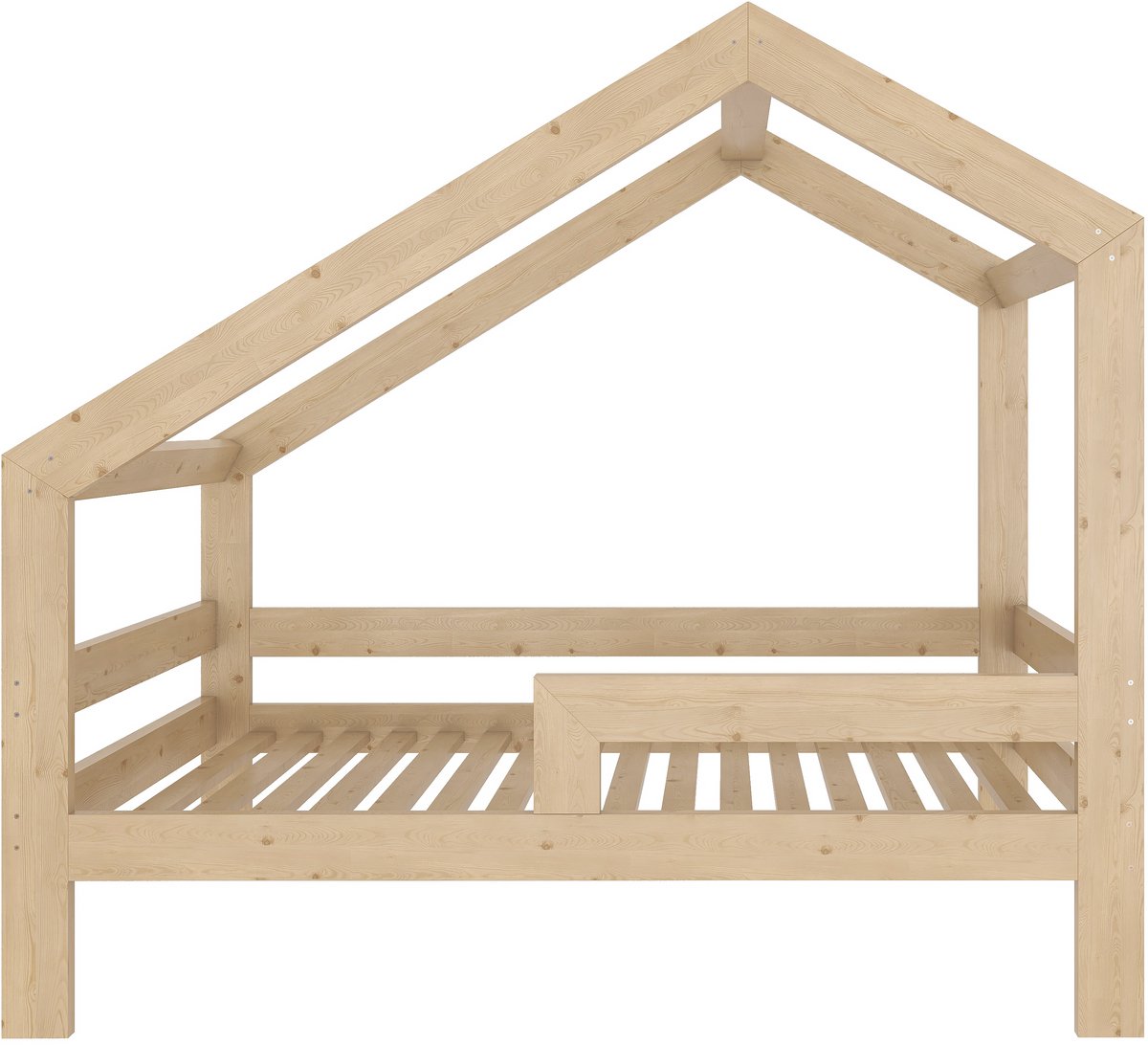 Need Sleep - Montessori Kinderbed Huisbed 190x90 cm - Naturel Hout - Peuterbed met Uitvalbescherming - Asymmetrisch