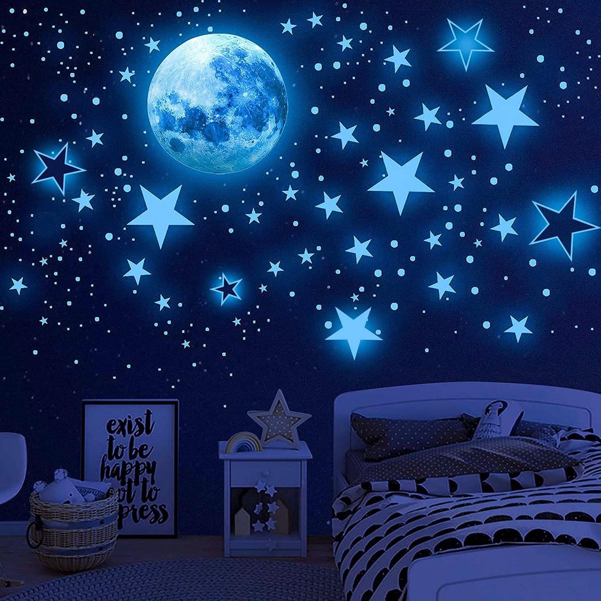 440 stuks - Glow-in-the-Dark Sterren - Zelfklevende muurstickers - Kinderkamer - Sterrenmuurstickers voor jongens en meisjes - Sterrenhemelstickers Slaapkamerdecoratie (Blauw)