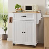 Bealife AK61 keukenwagen- keukentrolley -keukeneiland op wielen-mobiele keukenwagen met werkblad-91x45x90cm-Wit