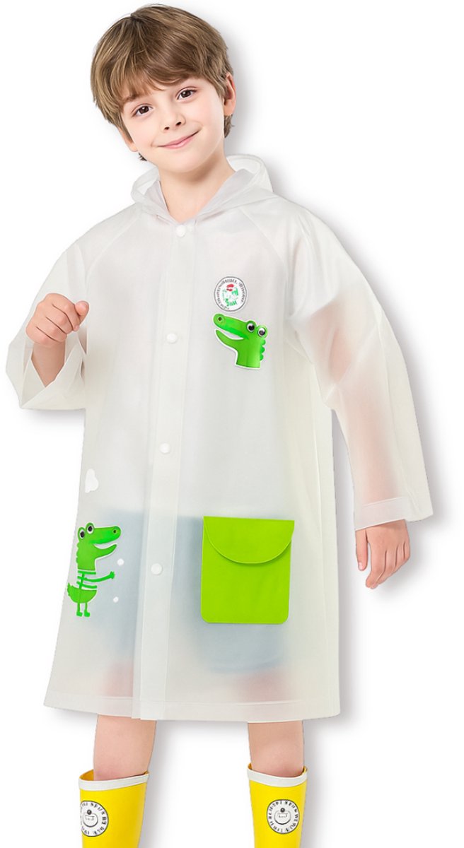 BoefieBoef Witte Kinder Regenjas Krokodil – S 1 tot 4 jaar – Peuter RegenPoncho – Premium EVA Waterdicht – Kleuter Regenmantel - Regen Winter School Buitenspelen – Knutseljas – Cadeau Tip voor Meisjes & Jongens – lengte 75-105 cm