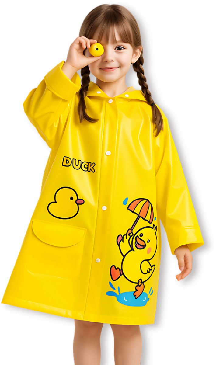 BoefieBoef Gele Kinder Regenjas Eend – S 1 tot 4 jaar – Peuter RegenPoncho – Premium EVA Waterdicht – Kleuter Regenmantel - Regen Winter School Buitenspelen – Knutseljas – Cadeau Tip voor Meisjes & Jongens – lengte 75-105 cm – Duck Rain