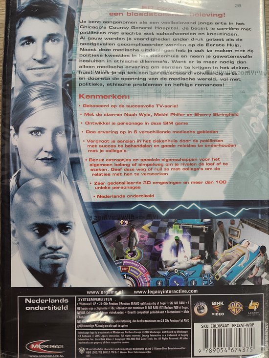 Achterkant DVD hoes met tekst en game screenshots van ER The Game.