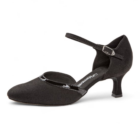 Foto: Comfortabele dames dansschoenen diamant 049 106 106 gesloten voorkant hoogwaardig zwart suede glanzend lakleer accent drukknopsluiting flexibele su de zool flared hak 5cm ballroom tango social diamant zwart 41