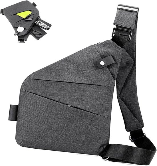 Anti Diefstal Crossbodytas Heren - Schoudertas - Telefoontasje - Heuptas - Schoudertas Dames - Crossbody Tas Dames - Schoudertas Mannen - Schoudertas Heren Crossbody - Crossbody Bag Heren - Anti-Diefstal - grijs - rechterschouder - Sling Bag