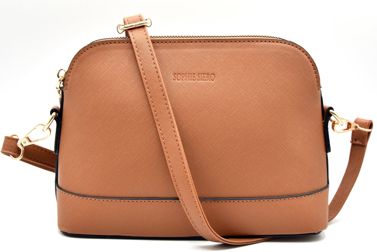 Schoudertas dames cognac bruin Sophie Siero® ZI - Crossbody Tas voor vrouw - Damestas in zwart matte structuur kleur - Kleine handtas meisje