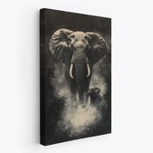 FineArtia - Photo d'éléphant mystérieux en noir et blanc - Peinture sur toile - 60 x 90 cm - Décoration de salon - Blauw; Grijs; Zwart - Peinture de chambre - Décoration murale