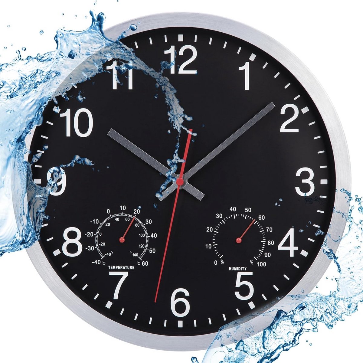 Waterdichte Wandklok 30 cm met Temperatuur- en Vochtigheidsweergave - Stil en Batterij Aangedreven voor Binnen en Buiten