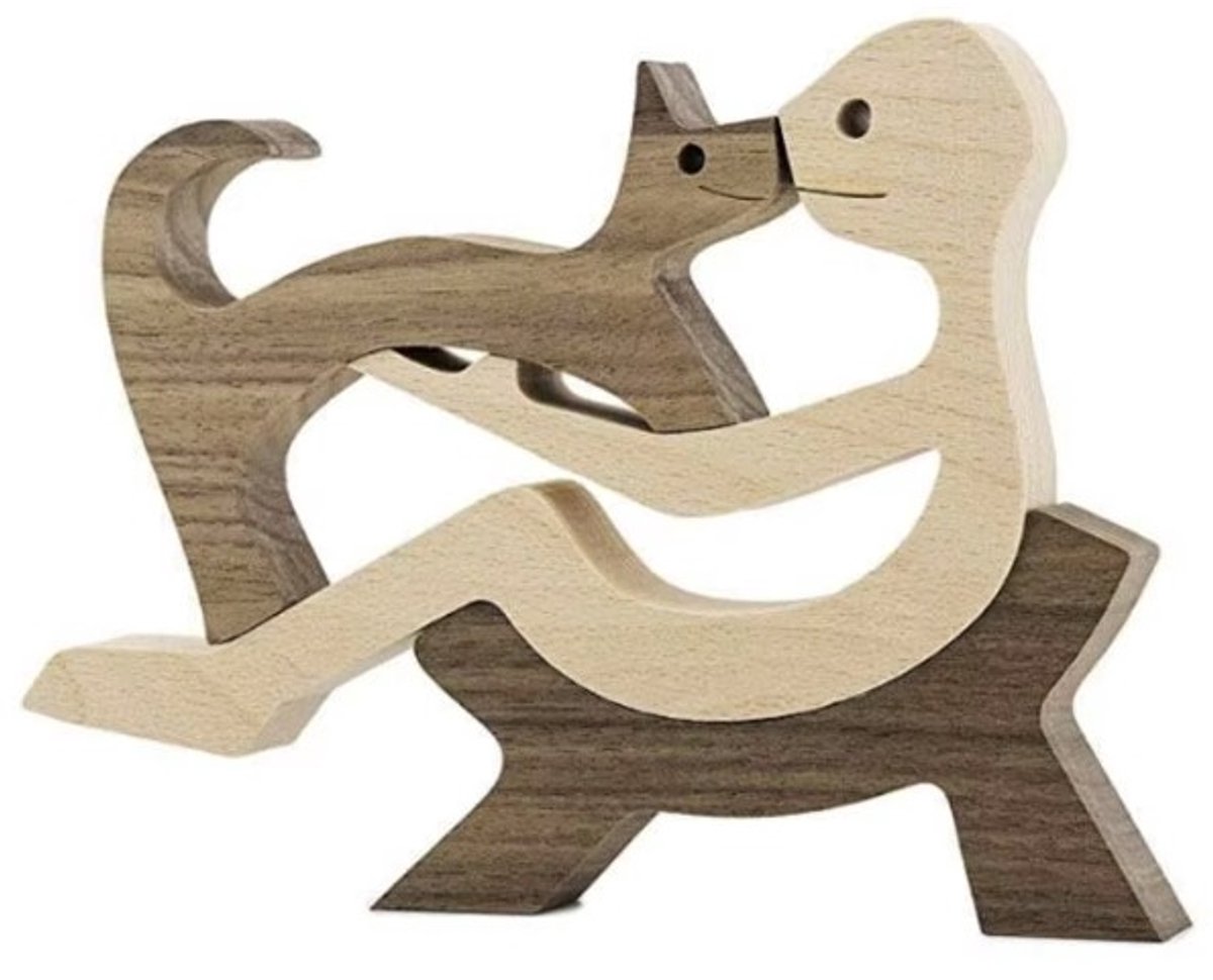 Houten beeldje - Man en kat - Model 05