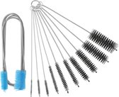 Allecto Plus - Set de brosses à bouteilles avec cure-pipe et longue brosse de vidange - Brosse de nettoyage de tuyaux - 11 pièces - Zwart/ Blauw