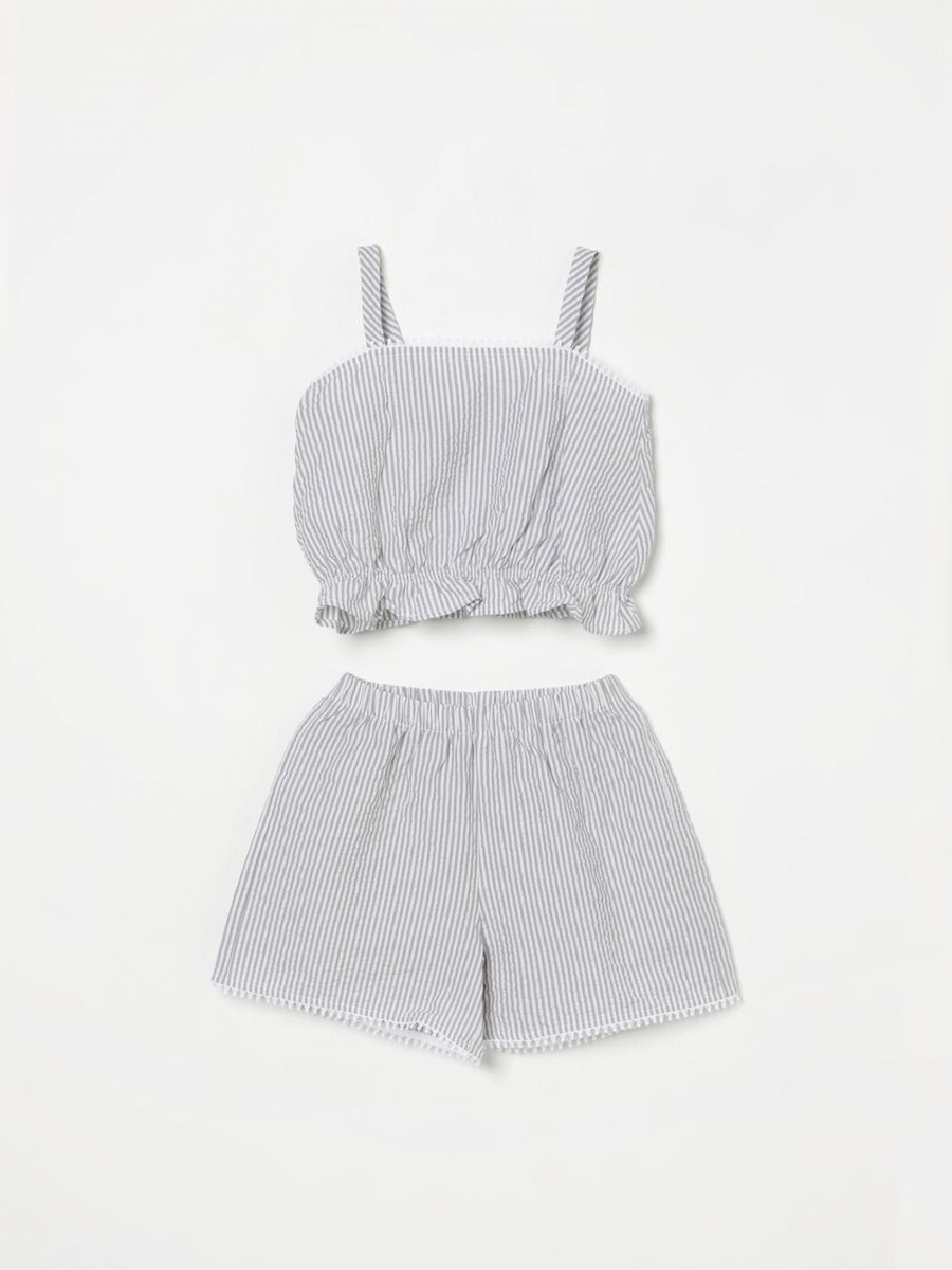 Girls Striped Pajama Set Kids - Grey Ropes Cords