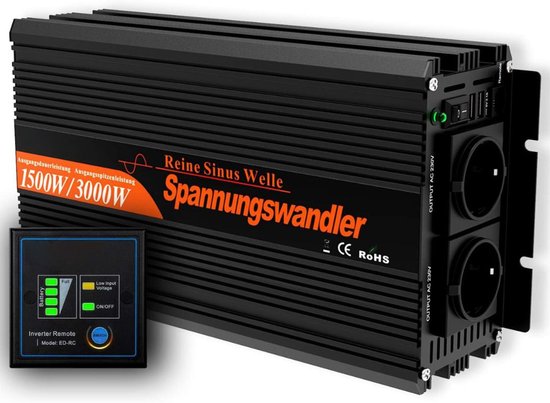 Omvormer 12v 230v Zuivere Sinus - Spanningsomvormer - 200W - Zwart