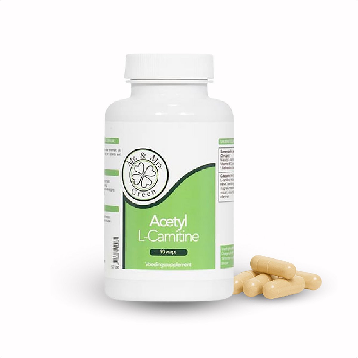 Goedkoopste Mr and Mrs Green Acetyl-L-Carnitine Capsules - Vitamine B12 Supplement - Aminozuren Voor Vegetariërs & Veganisten - 60 Stuks