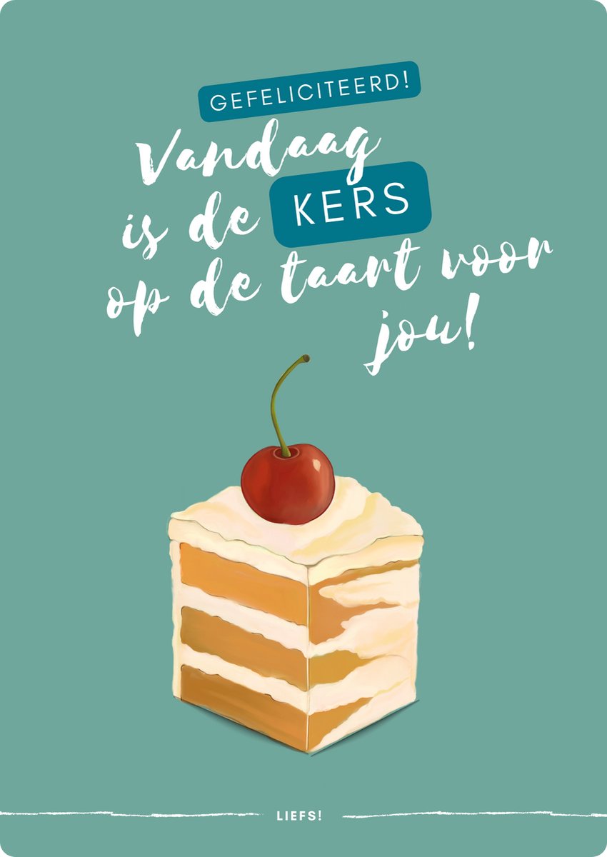 Wenskaart “De kers op de taart” – Felicitatiekaart met illustratie en envelop - Studio Spreekwoord