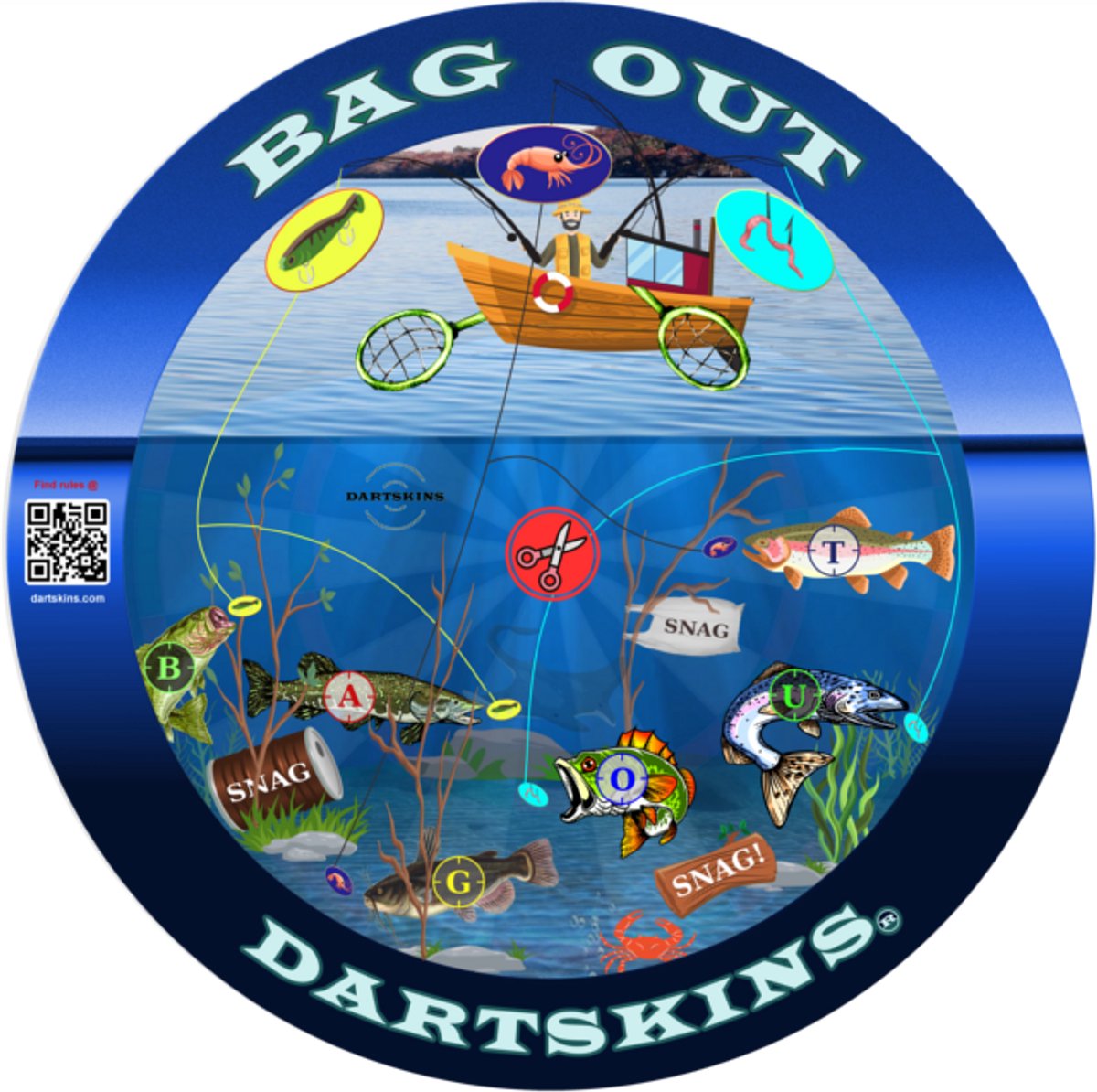 Dartskins Bag Out - Dartspel - Visspel Thema - Familie & Vrienden - Hilarisch & Competitief