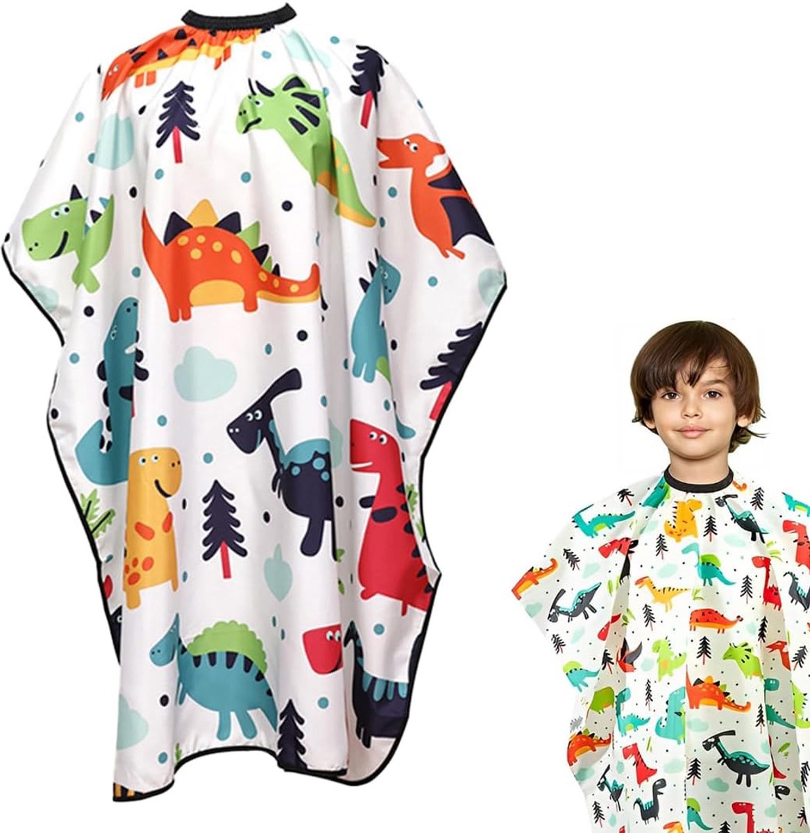 Kinder Kappersmantel - Kapmantel - Kinder Kappersschort - Waterdichte sjaal voor kinderen - Herbruikbaar - wit - dinosauruspatroon - Kinderkapperschort