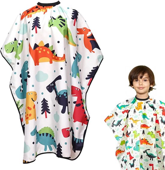 Kinder Kappersmantel - Kapmantel - Kinder Kappersschort - Waterdichte sjaal voor kinderen - Herbruikbaar - wit - dinosauruspatroon - Kinderkapperschort