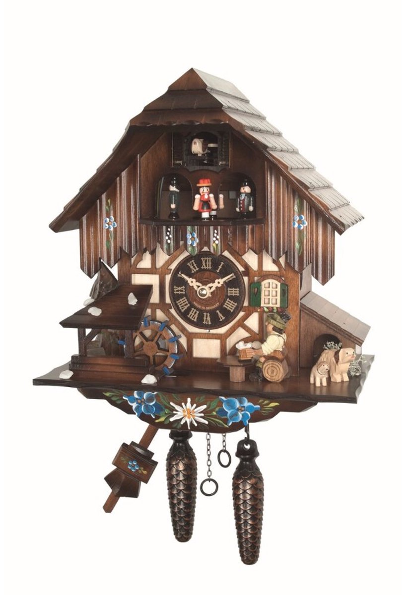 Engstler - 464_MT - Koekoeksklok - 1-daags kettinguurwerk - Notenhout - met muziek met dansend paar - 30 cm