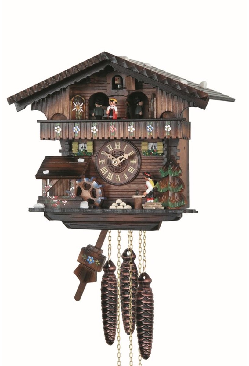Engstler - 440_MT - Koekoeksklok - 1-daags kettinguurwerk - Notenhout - met muziek met dansend paar - 26 cm