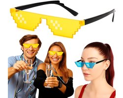 Thug Life Bril I BIt Pixel Zonnebril I 8-Bit Feestbril I Verkleed Bril I Party Bril I Geel
