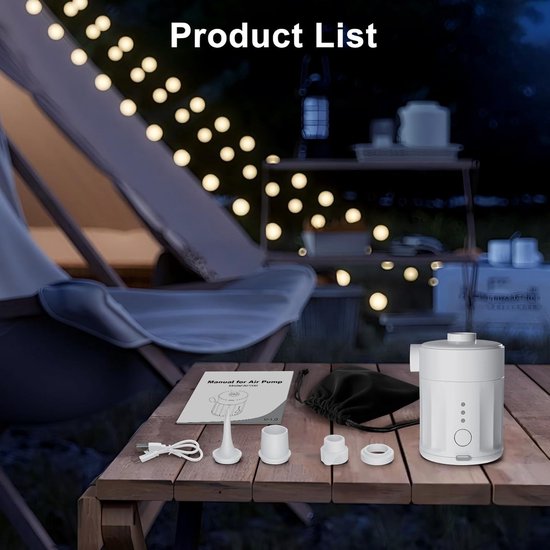 Elektrische luchtpomp, 4000 mAh oplaadbare accu, luchtmatras met 5 luchtjets, mini-luchtpomp, elektrische inflator met licht/draagtas, snelle opblaaspomp voor luchtmatras, rubberboot