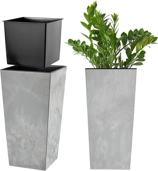 KADAX Bloempot, bloembak van kunststof, plantenbak voor bloemen, binnen en buiten, tuin, balkon, terras, huis, weerbestendig, rotan imitatie (36,5 cm hoogte, mokka