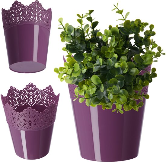 Kadax Bloembak, van kunststof, 5 kleuren, bloempot, met bewateringsbandjes, balkonbak, met inzetstuk, plantenbak, voor buiten, 18,5 x 55,7 cm, rechthoekig, ruitjespatroon, wit