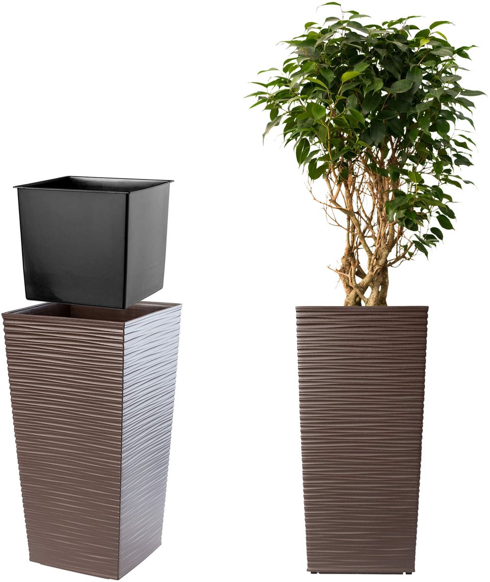 KADAX Kunststof Bloempot – Imitatie Rotan, Weerbestendig, Met Inzetstuk, Betonzwart, 46,5 Cm Hoog, Voor Binnen En Buiten