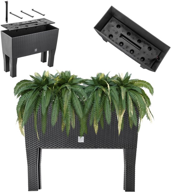 Casaria Polyrotan Bloempot 3 in 1 Plantenbak met Waterafvoer - Zwart