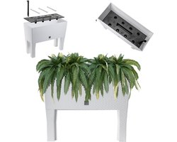 KADAX Bloempot op poten, verhoogd bloembed van kunststof in 2 maten, plantenbak in rotanmotief, bloembak voor tuin, balkon, terras, plantenbak, kruidenbed, 60 cm, wit