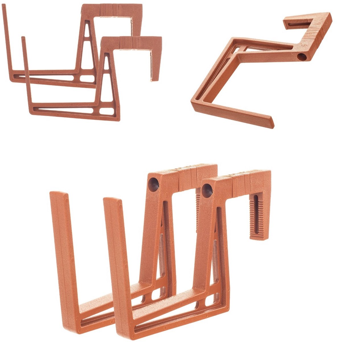 KADAX Balkonbakhouder van plastic, bloembakhouder zonder boren, verstelbare haken en houder voor bloembak, balkonbak, houder voor balkon (baksteenrood, set van 2)