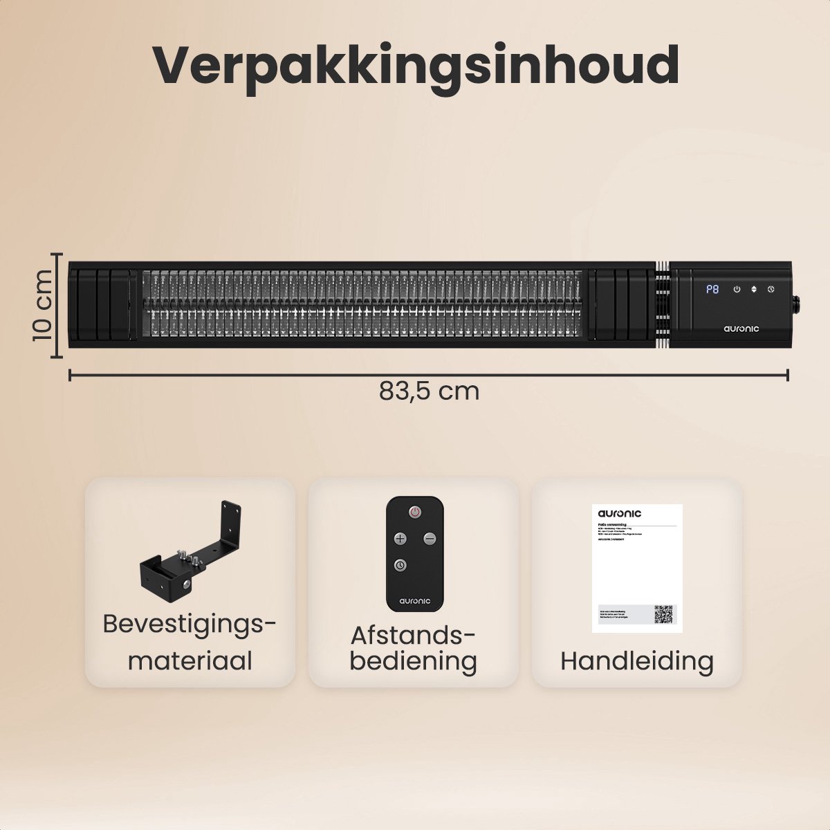 Auronic Terrasverwarmer - Infrarood Verwarming - Touch Display - 15m2 - IP65 - Elektrische Heater - 2500W - Afstandsbediening - 9 Standen - Zwart – foto 7