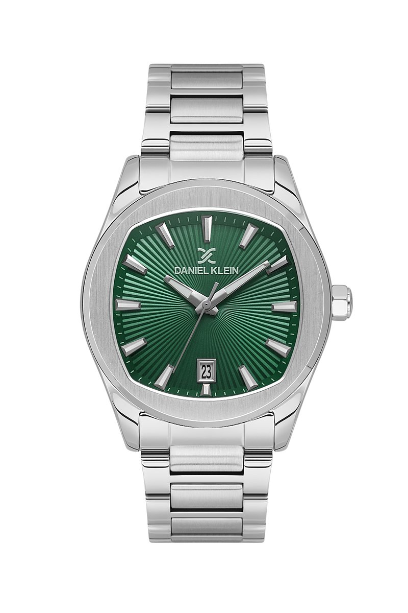 Daniel Klein DK.1.13979-3 - Horloge - Polshorloge - Analoog - Mannen - Heren - stalen band - Metaal - Rond - Afgerond vierhoek - Datumaanduiding - Strepen - Zilverkleurig - Groen - Donkergroen - Wit - Zwart
