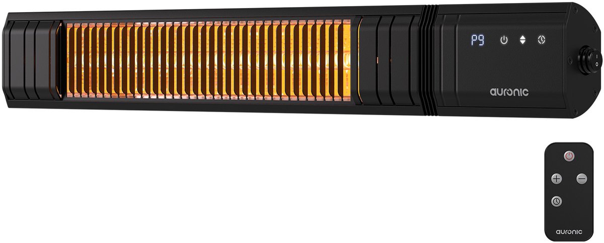 Auronic Terrasverwarmer - Infrarood Verwarming - Touch Display - 10m2 - IP65 - Elektrische Heater - 2000W - Afstandsbediening - 9 Standen - Zwart