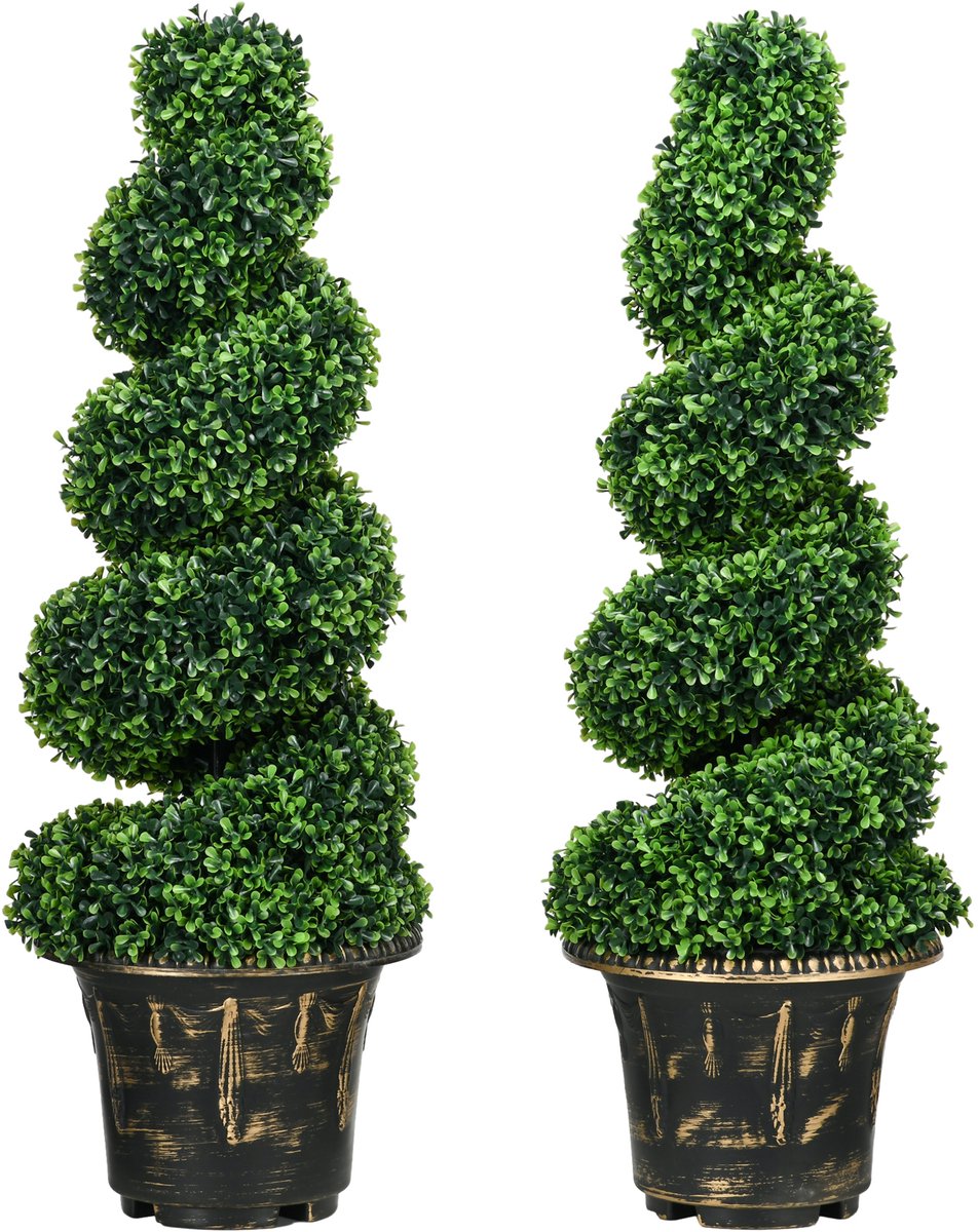 Homcom Kunstplant Buxus Spiraal Set 2 Stuks - In Pot - Groen Grün