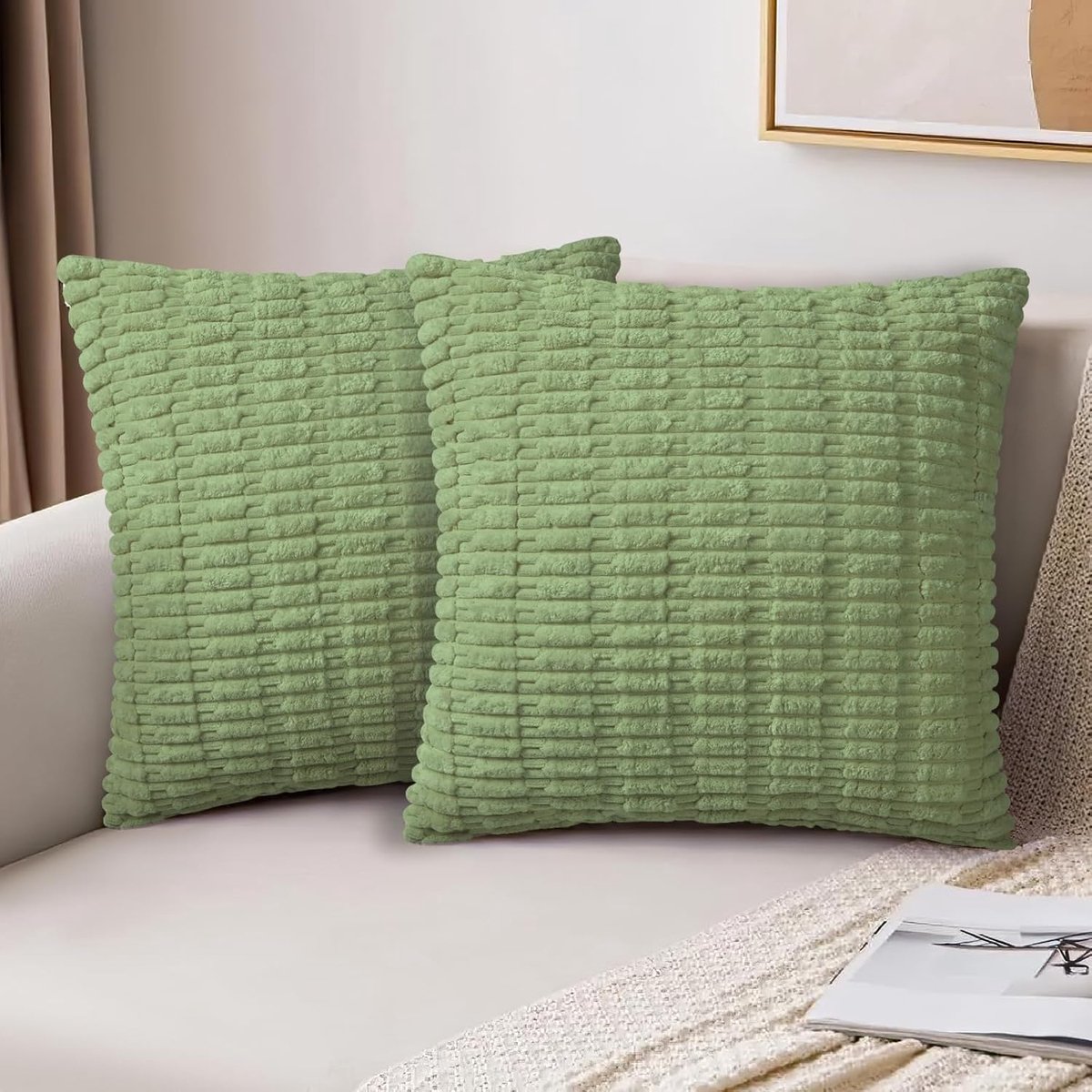 Famanu - Set van 2 kussenslopen, corduroy kussenhoezen, 40 x 40 cm, kerstdecoratie, moderne boho-decoratieve kussenhoezen, zachte sierkussenhoezen, kussens voor bank, stoel, slaapkamer, groen
