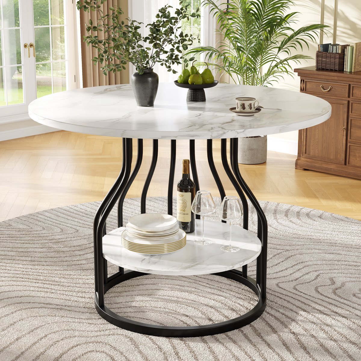 SINGULARITY Ronde eettafel (80 x 80 x 76 cm)-zit 4-cirkelvormige koepel voor opslag-Zwart