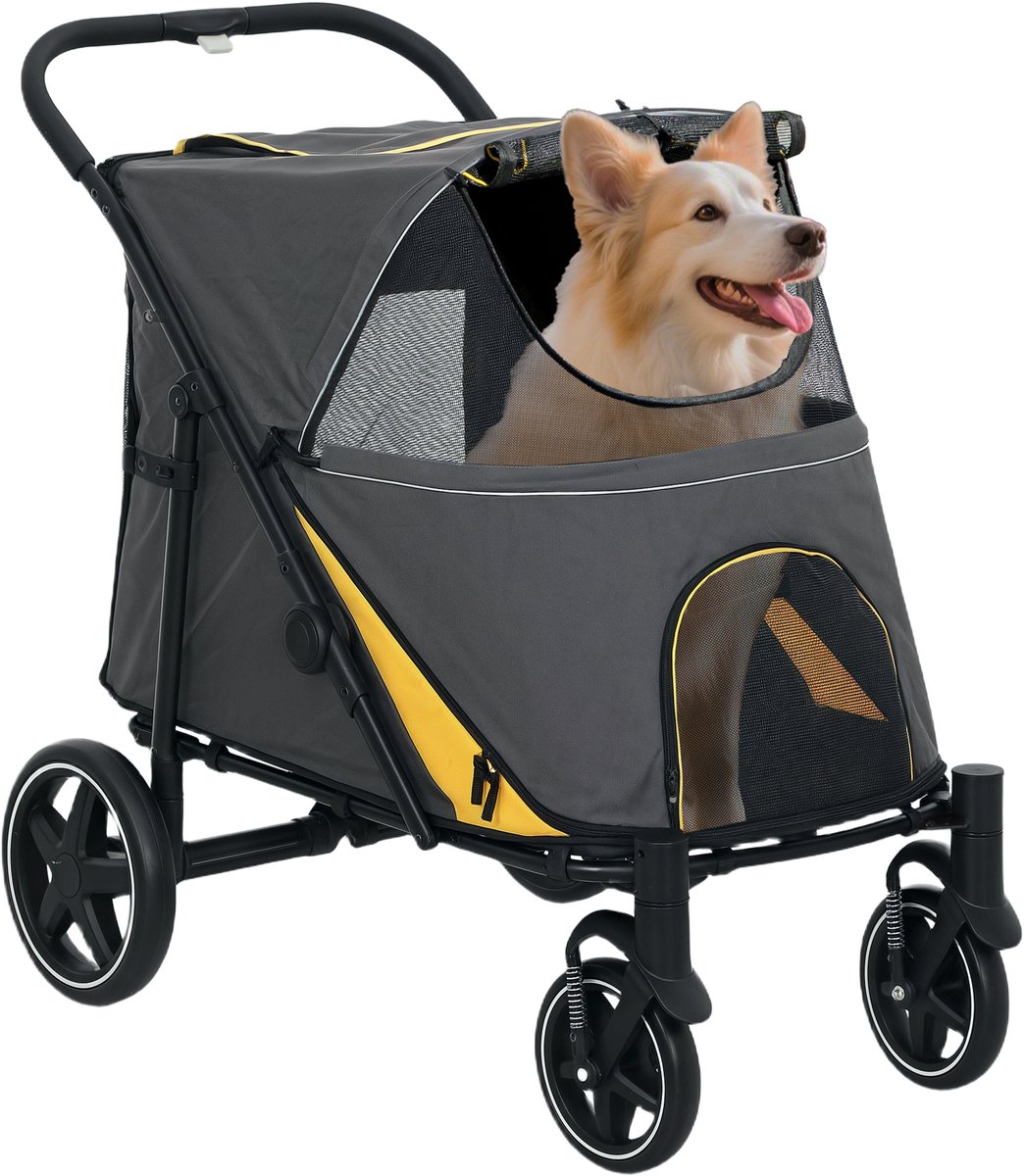 PawHut-Hundebuggy-Stahl, Oxford-Gewebe-112L x 65B x 100H cm-Dunkelgrau