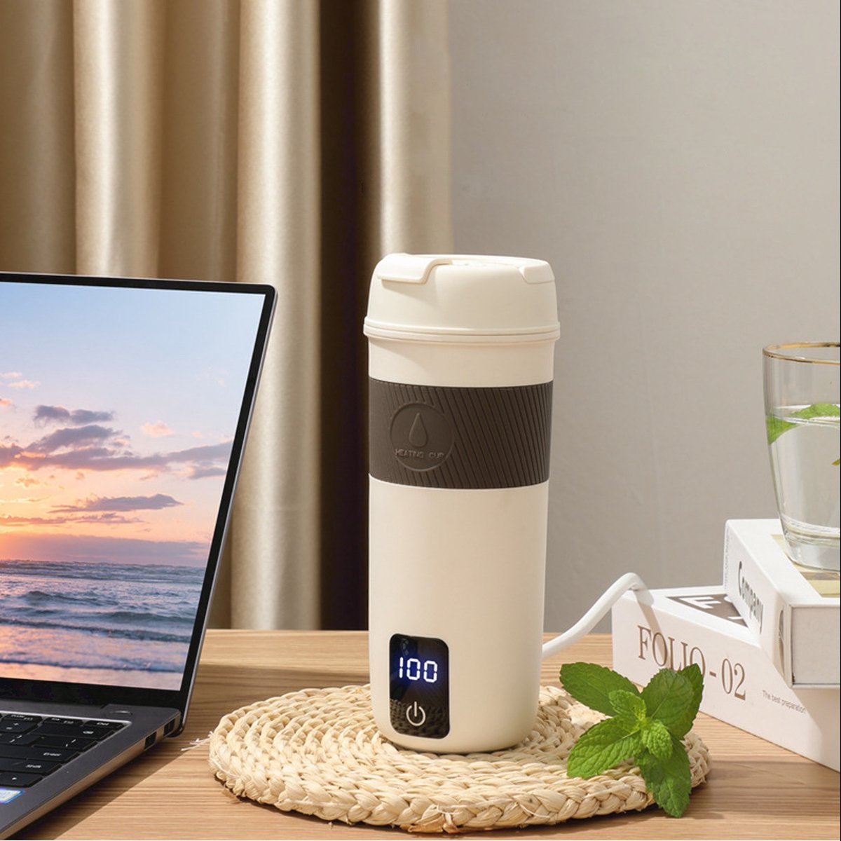 CHIWIN Thermosfles - RVS Thermosbeker met Temperatuurweergave en Drinkopening - Draagbare Lekvrije Waterfles voor Koffie Thee en Reizen - 350ml