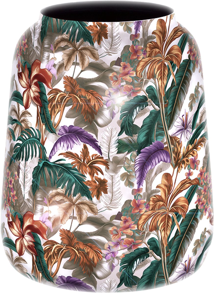 by Mooss - Bloempot - Planter - Floral - Epoxy - Ø 21 x 24 cm - Klein - Wit - Handgemaakt - Metaal - Trendy - Hip - Metallic - Highlight - Bloemen - Takken
