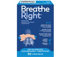 Breathe Right Anti Snurk Neusstrips - Neusspreider - Neuspleisters - Normale Huid - Large 30 stuks - Huidskleurig - Goede Nachtrust - Huidvriendelijk - Ideaal bij Verkoudheid en Allergieën