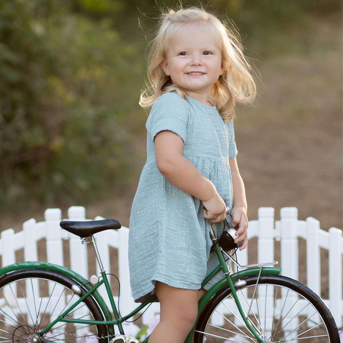 Babyjurkje OrganicEra Biologische mousseline babyjurk met korte mouwen en glitter