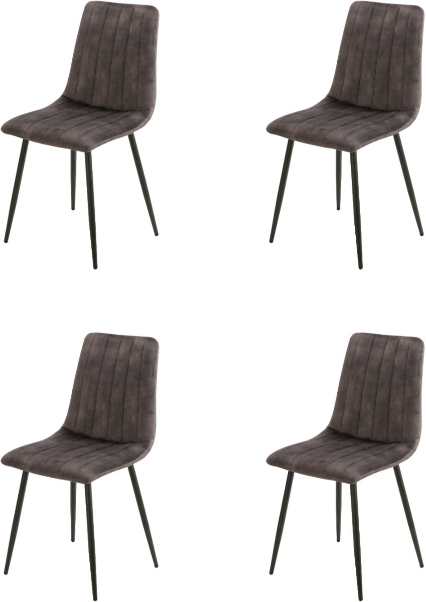 Seattle Eetkamerstoel Set van 4 - Grijs - Microvezel bekleding - Slank & Industrieel Design -