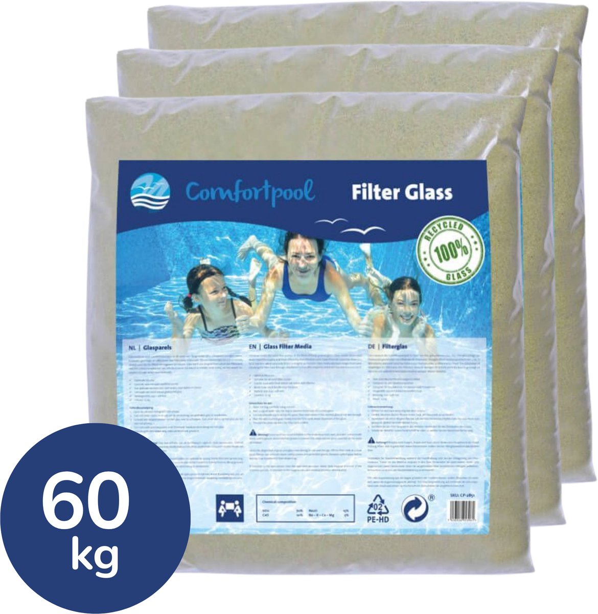 Glasparels 3 x 20 kg | Geschikt voor zandfilterpompen | 60 kg filterglas | Duurzame zwembadfiltratie | Comfortpool