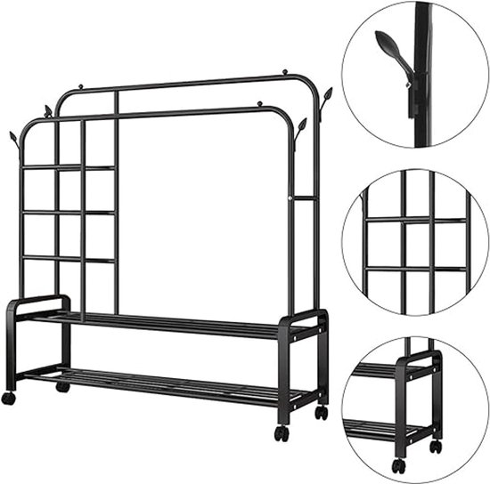 SONGMICS Kledingrek, Open Garderobekast, Kledingstang, Garderobekast met Planken, Metalen Garderobekast, Vrijstaand, 29 x 112 x 158,4 cm, Mat Wit LGR462W01