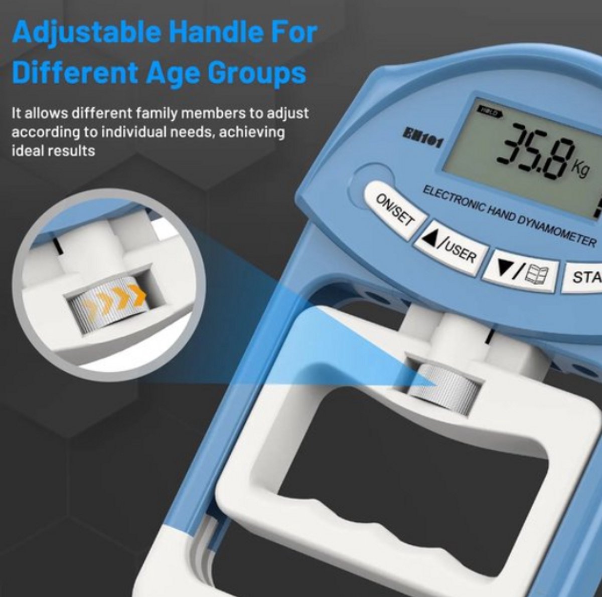 Digitale Handdynamometer met LCD-scherm – 90 kg Handkrachtmeter voor Griptraining, Revalidatie & Fysiotherapie –Handknijpkracht Meter voor Spierkracht Testen