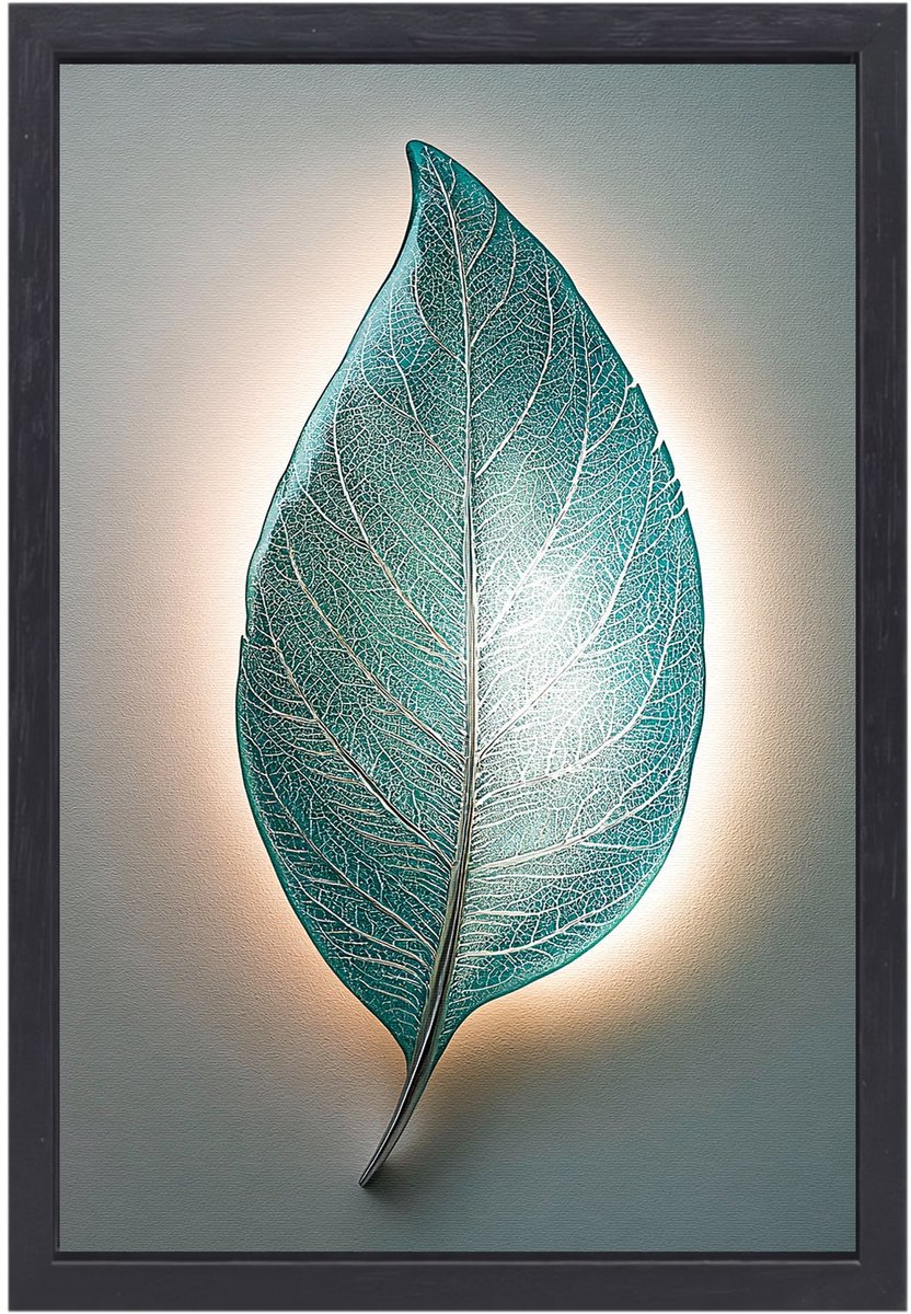 Sfeervolle wandlamp in bladvorm - Blad canvas schilderij - Canvas schilderij planten - Art